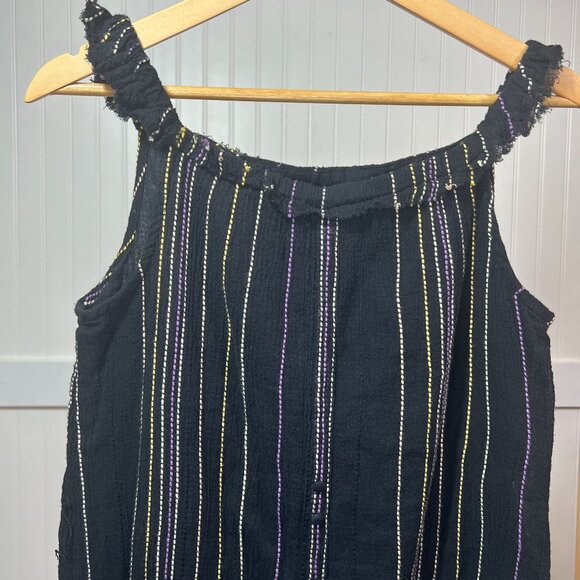 Michael Stars Dresses & Skirts - Michael Stars Black Embroidered Striped Dress Square Neck Tattered Cotton Rough
